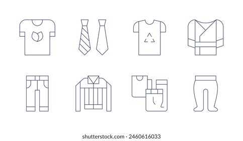 Clothing icons. Editable stroke. Containing tshirt, jeans, tie, denimjacket, clothing, clothes, kimono, babypants.