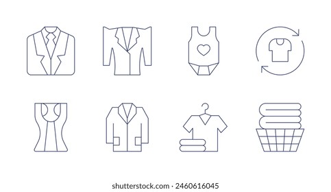 Clothing icons. Editable stroke. Containing tanktop, suit, jacket, labcoat, hanger, babyclothes, cleanclothes, clothes.