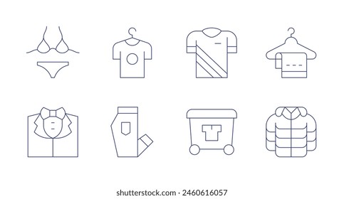 Clothing icons. Editable stroke. Containing suit, bikini, jeans, tshirt, clothing, clothes, hanger, jacket.