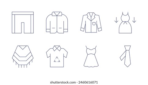 Clothing icons. Editable stroke. Containing poncho, short, pijama, recycling, pijamas, pajamas, clothes, tie.