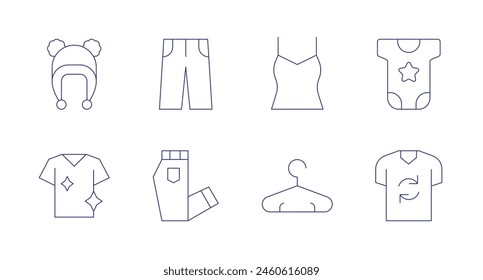 Clothing icons. Editable stroke. Containing jeans, pants, blouse, hanger, babycloth, clothing, beanie, tshirt.