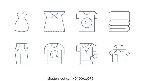 Clothing icons. Editable stroke. Containing jeans, dress, longdress, clothing, tshirt, towel, clothes.