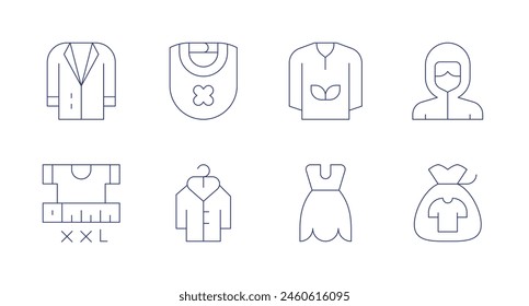 Clothing icons. Editable stroke. Containing jacket, size, wardrobe, babybib, clothing, clothes, ppe, clothesdonation.