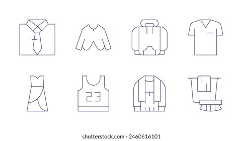 Clothing icons. Editable stroke. Containing dresscode, dress, basketball, cardigan, clothes, uniform.