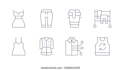 Clothing icons. Editable stroke. Containing dress, tanktop, vest, pants, smartclothing, clothing, clothes, clothesline.