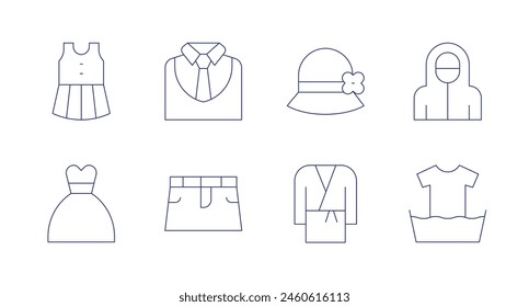 Iconos de ropa. Trazo editable. Con vestido, falda, suéter, ropa, sombrero, chaqueta, ropa.