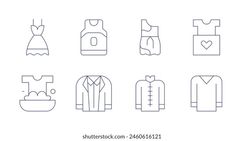 Clothing icons. Editable stroke. Containing dress, jersey, suit, clothes, clothing, shirt, washing.