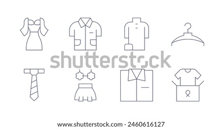 Clothing icons. Editable stroke. Containing dress, dresscode, poloshirt, hawaiianskirt, clothes, clotheshanger.
