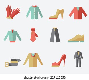 Clothing icons, flat design, light background