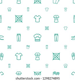 clothing icons pattern seamless white background. Included editable outline T shirt, chef hat, glove, no dry cleaning, pants, football uniform icons. clothing icons for web and mobile.