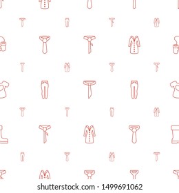 clothing icons pattern seamless white background. Included editable line tie, woman pants, overcoat, t shirt with heart, boot, mittens icons. clothing icons for web and mobile.