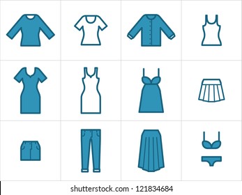 Clothing icons set 2. Set of 12 women clothing icons.