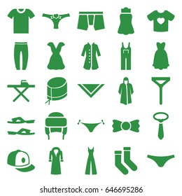 Clothing icons set. set of 25 clothing filled icons such as panties with heart, ironing table, socks, overcoat, slippers, man underwear, female underwear, underpants, tie