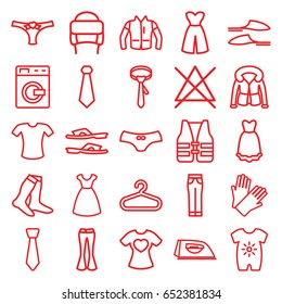 Clothing icons set. set of 25 clothing outline icons such as washing machine, baby onesie, hanger, dress, iron, gloves, no bleaching, socks, slippers, female underwear