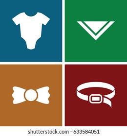 Clothing icons set. set of 4 clothing filled icons such as baby onesie, cravat, belt
