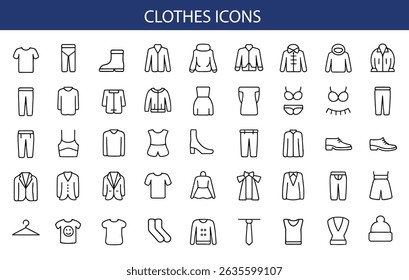 Clothing Icons Set – Fashion, Apparel, Garment, Wardrobe Symbols.