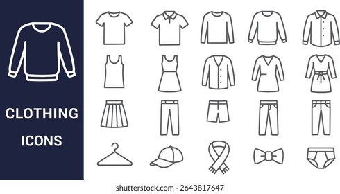 Clothing Icons Set for Fashion, Apparel, and Wardrobe Items