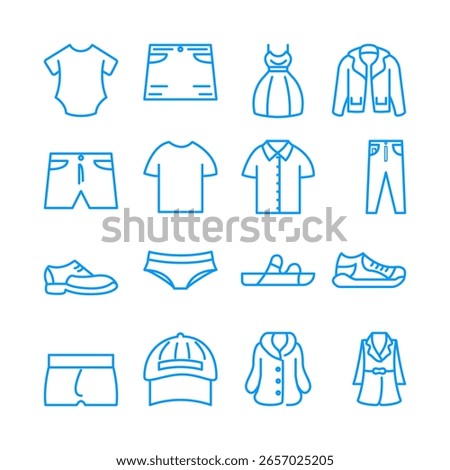 Clothing Icons Set – Linear Blue Outline