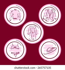 Clothing icons set, shopping elements, sketch design vector. Template elements for web and mobile applications