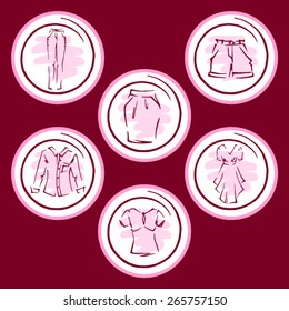 Clothing icons set, shopping elements, sketch flat design vector. Template elements for web and mobile applications