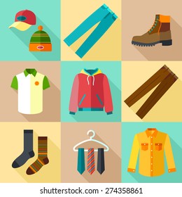 Clothing Icons Set With Shopping Elements in Flat Design