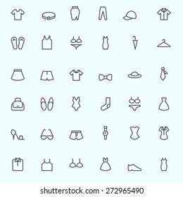 Clothing icons, simple and thin line design