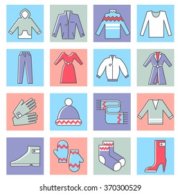 Clothing icons, thin line flat design