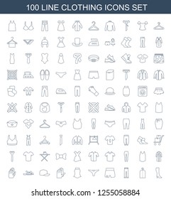 clothing icons. Trendy 100 clothing icons. Contain icons such as woman boot, clothes on hanger, woman pants, sport shorts, panties with heart. clothing icon for web and mobile.