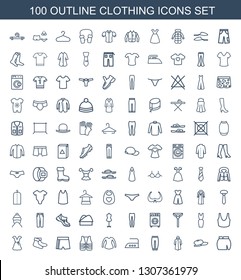 clothing icons. Trendy 100 clothing icons. Contain icons such as skirt, baseball cap, overcoat, underpants, iron, blouse, life vest, sport shorts. clothing icon for web and mobile.