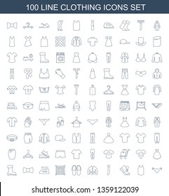 clothing icons. Trendy 100 clothing icons. Contain icons such as panties, singlet, boot, tie, jacket, slippers, no dry cleaning, iron, bow tie. clothing icon for web and mobile.