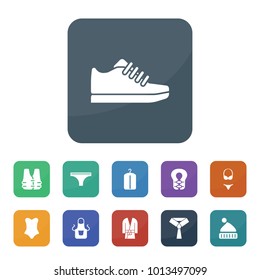Clothing icons. vector collection filled clothing icons such as dry cleaning, apron, woman underwear, tie, trainer, kimono, life vest, swimsuit, life jacket, beanie