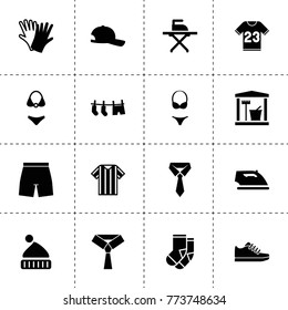 Clothing icons. vector collection filled clothing icons. includes symbols such as tie, laundry room, gloves, drying clothes, iron, ironing. use for web, mobile and ui design.