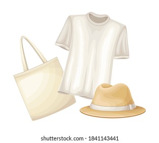 Clothing Items with Bag and Hat Made of Hemp Vector Illustration