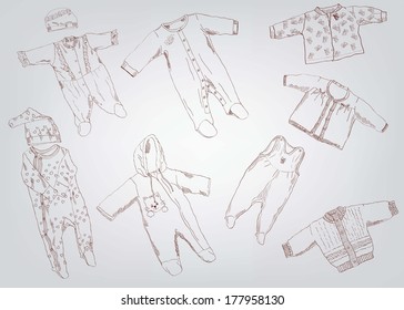 Clothing for Kids.  set of vector sketches