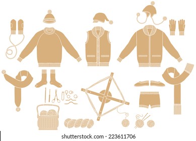 Clothing Knit. Tool of hand-knitted 