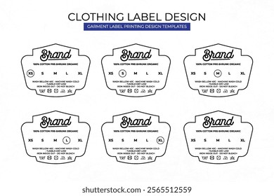 Clothing Label Templates Featuring Various Sizes and Design Instructions