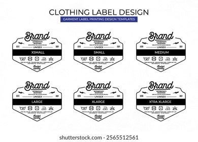 Clothing Label Templates Featuring Various Sizes and Design Instructions