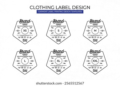 Clothing Label Templates Featuring Various Sizes and Design Instructions