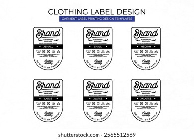 Clothing Label Templates Featuring Various Sizes and Design Instructions