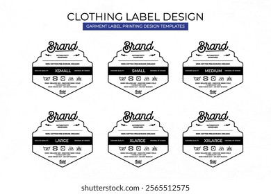 Clothing Label Templates Featuring Various Sizes and Design Instructions