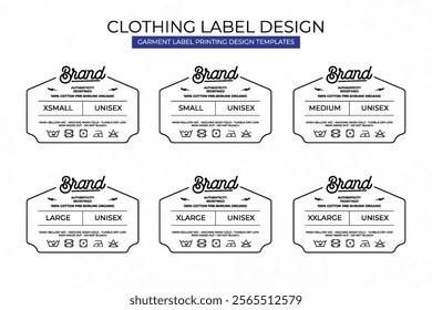Clothing Label Templates Featuring Various Sizes and Design Instructions