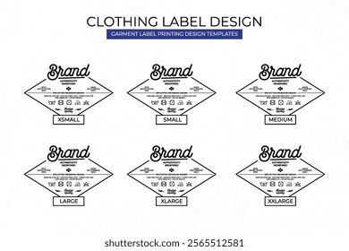 Clothing Label Templates Featuring Various Sizes and Design Instructions