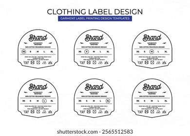 Clothing Label Templates Featuring Various Sizes and Design Instructions