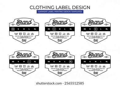 Clothing Label Templates Featuring Various Sizes and Design Instructions