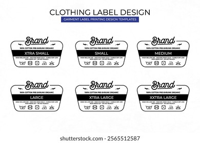 Clothing Label Templates Featuring Various Sizes and Design Instructions