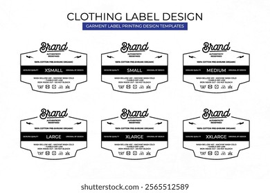 Clothing Label Templates Featuring Various Sizes and Design Instructions