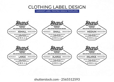 Clothing Label Templates Featuring Various Sizes and Design Instructions