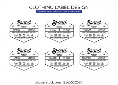 Clothing Label Templates Featuring Various Sizes and Design Instructions