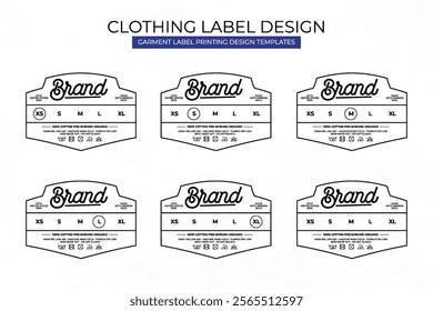 Clothing Label Templates Featuring Various Sizes and Design Instructions