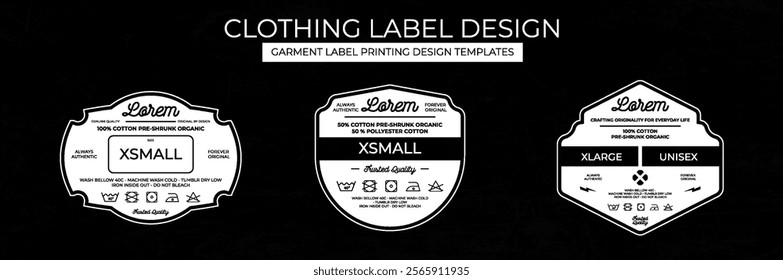 Clothing Label Templates Featuring Various Style and Design Instructions